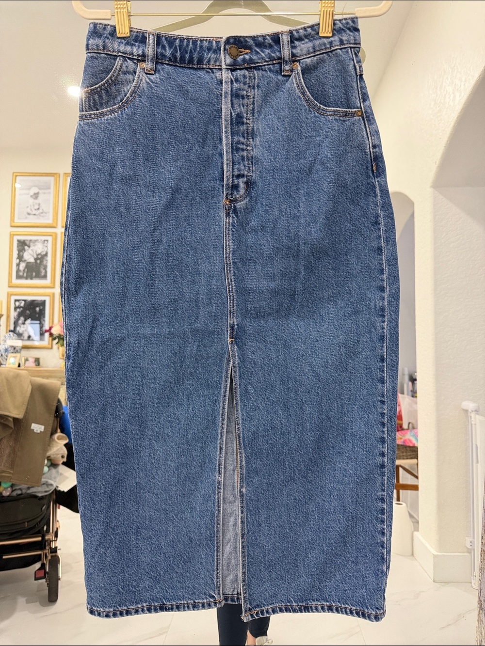 ROLLA'S Mid Vintage Blue Denim Midi Skirt with Front Slit